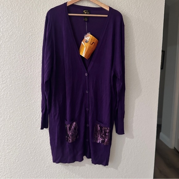 NWT Serena Williams Purple Sequin Cardigan 2X Long Sleeve Sparkle Glam Layering - Picture 1 of 10